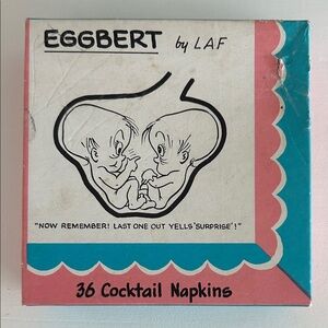 Eggbert • 1959 Vintage 36 Count Baby Shower Paper Cocktail Napkins - New in Box